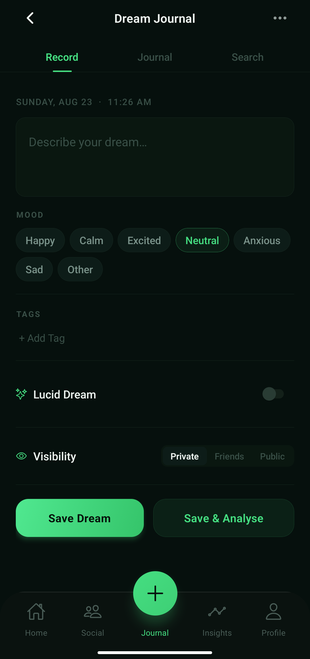 Dream Journal Screen