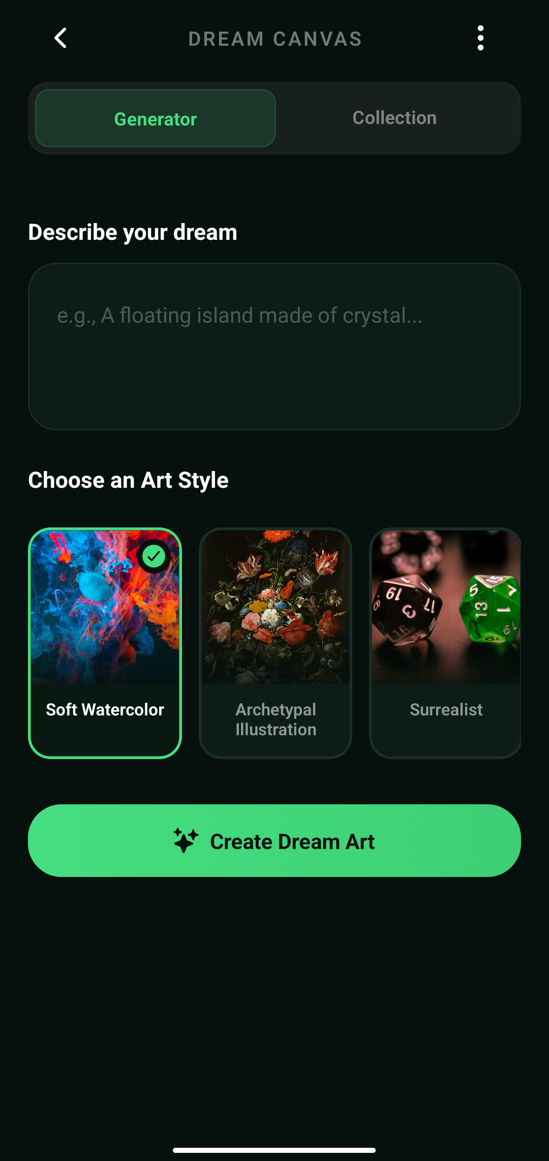 Dream Visualizer Screen